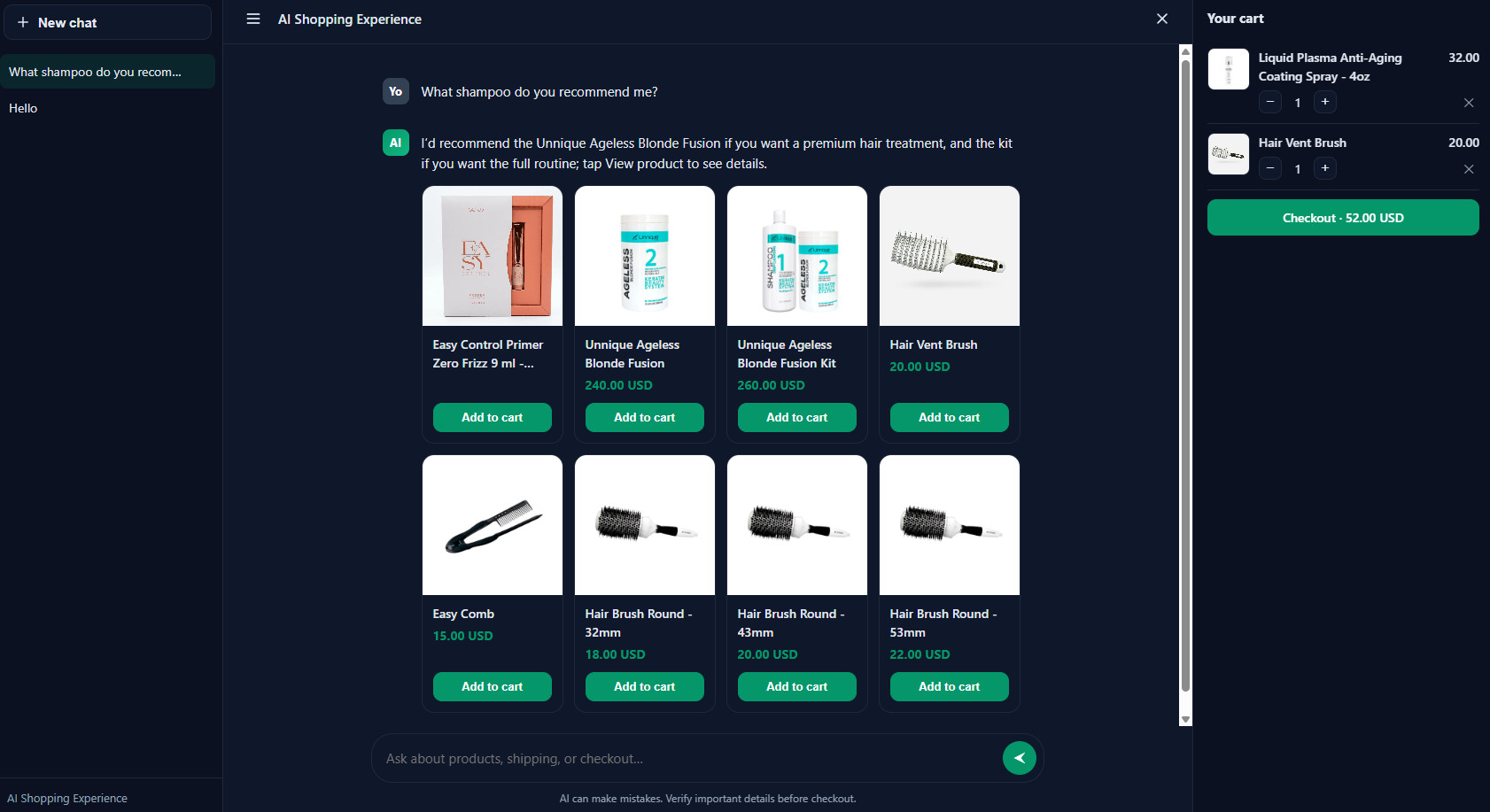 AI recommending products and building the cart