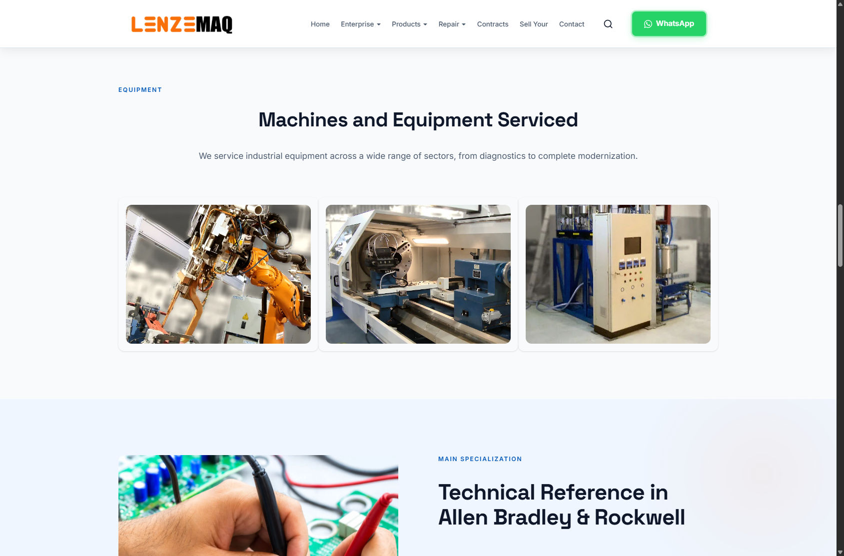 Machines and equipment serviced